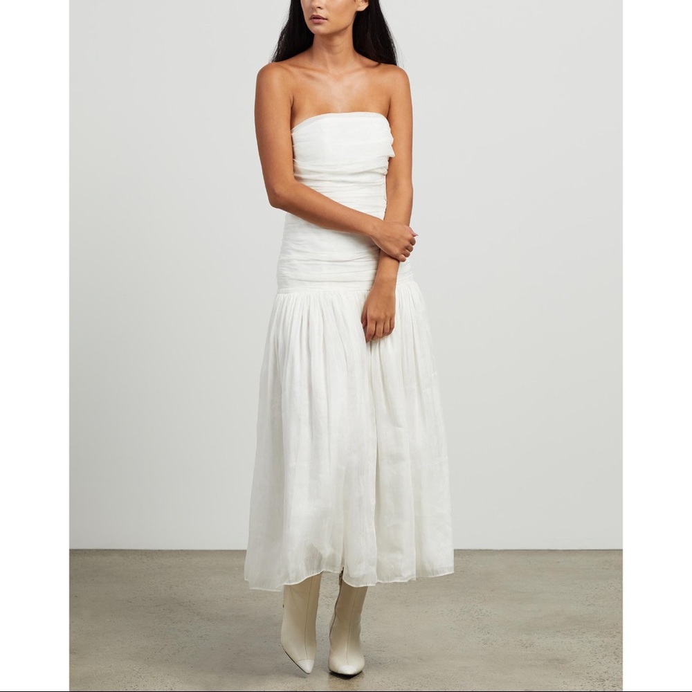 Strapless White Midi Dress
